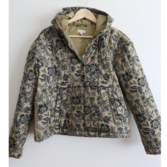 Garnet Hill Recycled Quilted Pullover Jacket Green & Blue Floral Print Small - Picture 1 of 6